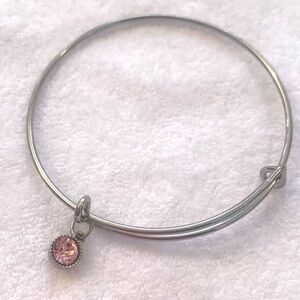 Silver Charm Bracelet With Pink Crystal Charm Expandable 2”- 3.5”